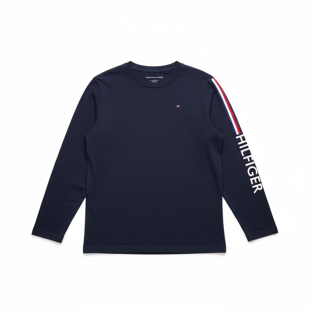NWT Tommy Hilfiger Boys Navy Long Sleeve Crew Neck Logo‎ Tee Classic Preppy